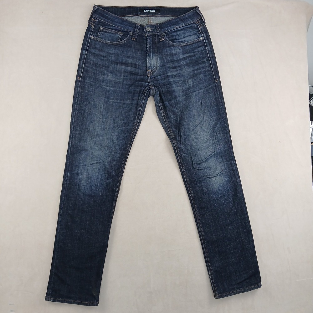 Express 30x32 Mens Jeans Slim Straight Stretch Whiskering